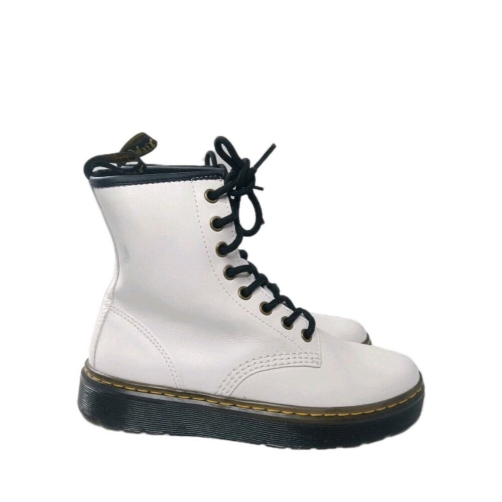 Dr Martens Zavala Combat Boots Women Size 6 White Leather 8 Eyelets